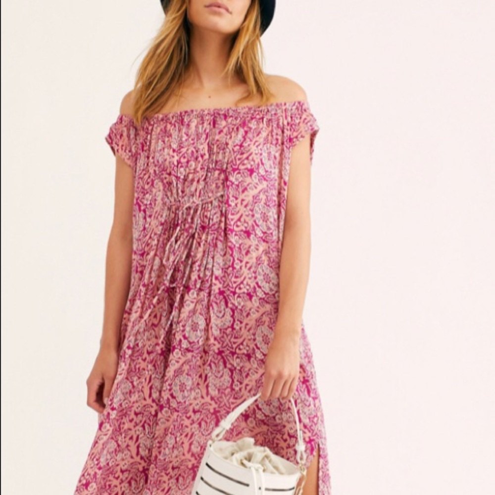 FREE PEOPLE SWEET SOUL PINK FLORAL MAXI DRESS KAFTAN SIZE M NWT SUMMER COVER UP